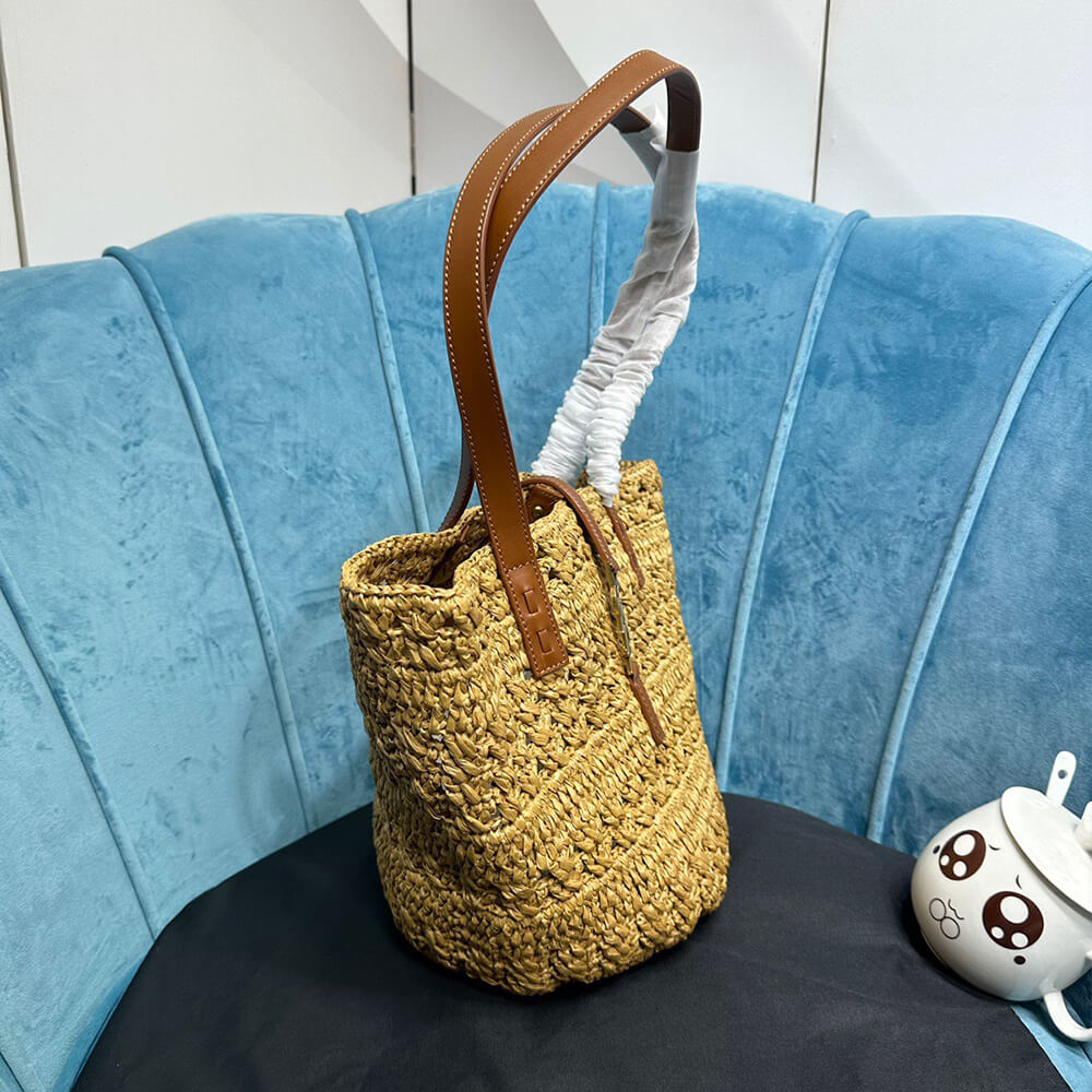 YSL Small Panier Raffia Bag In Brown