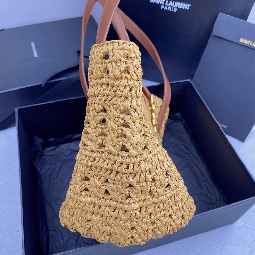 YSL Medium Panier Raffia Bag In Brown