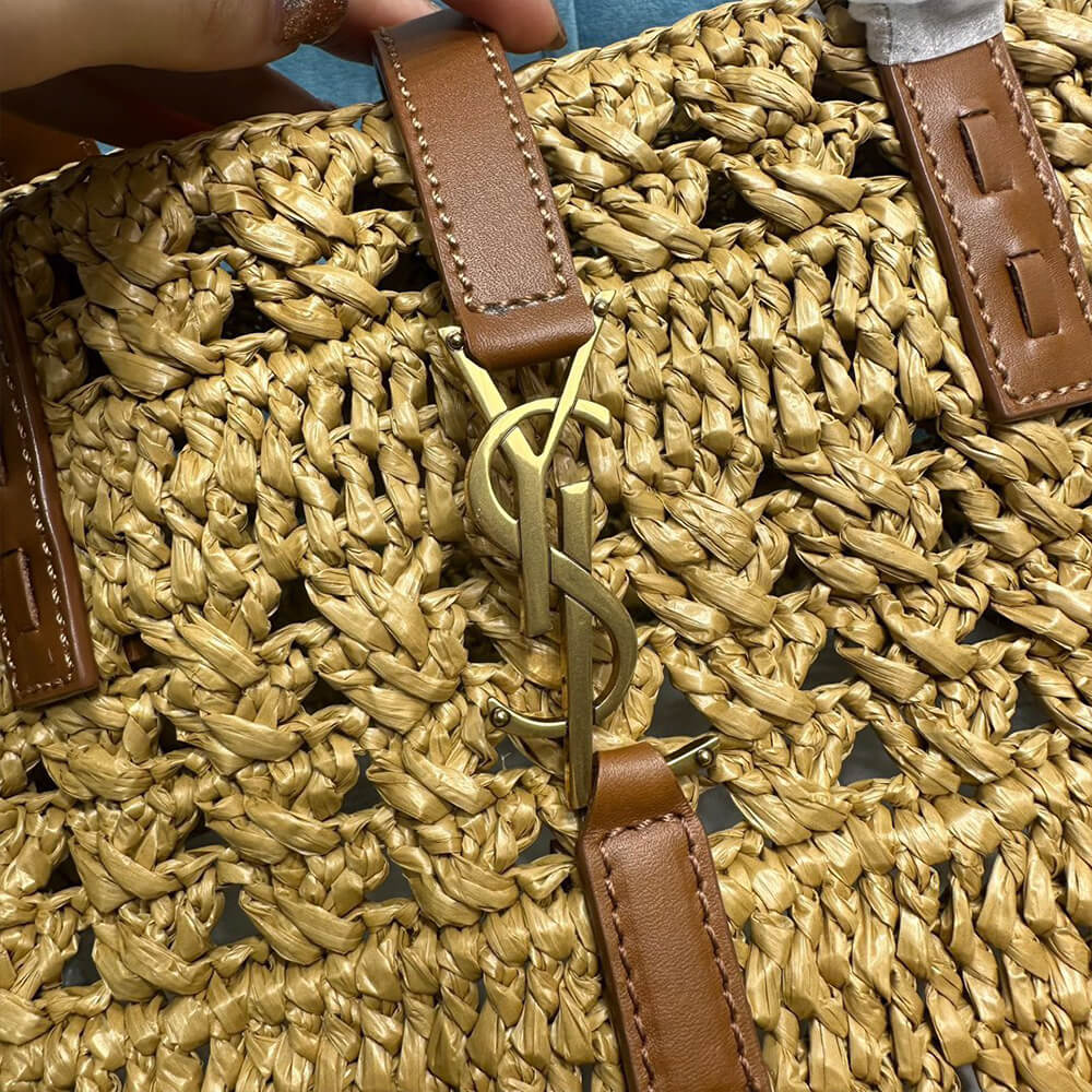 YSL Small Panier Raffia Bag In Brown