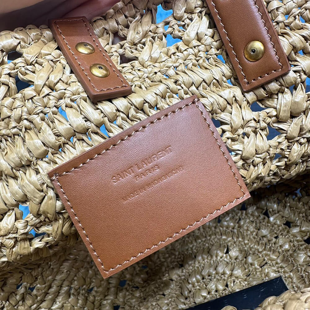 YSL Small Panier Raffia Bag In Brown