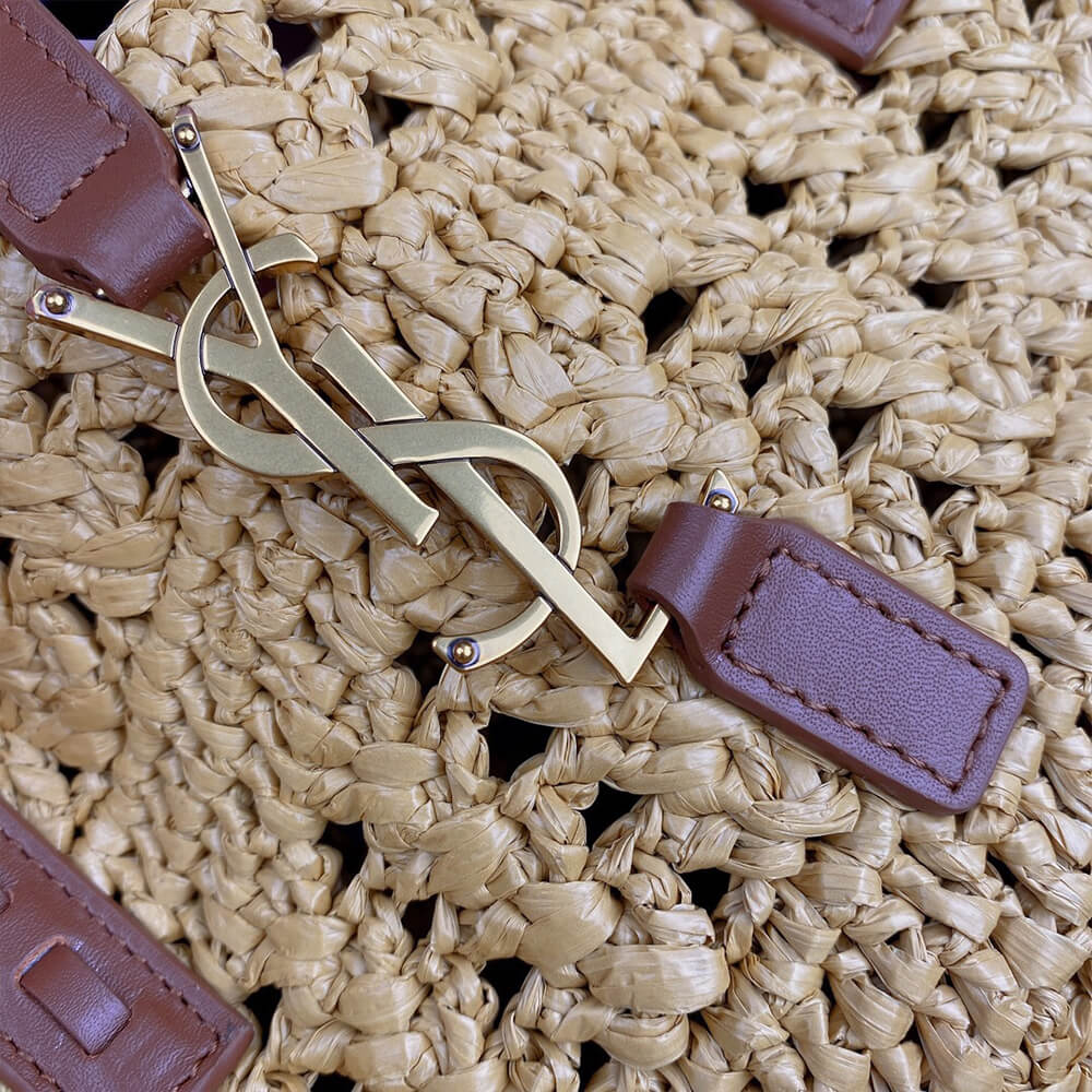 YSL Medium Panier Raffia Bag In Brown