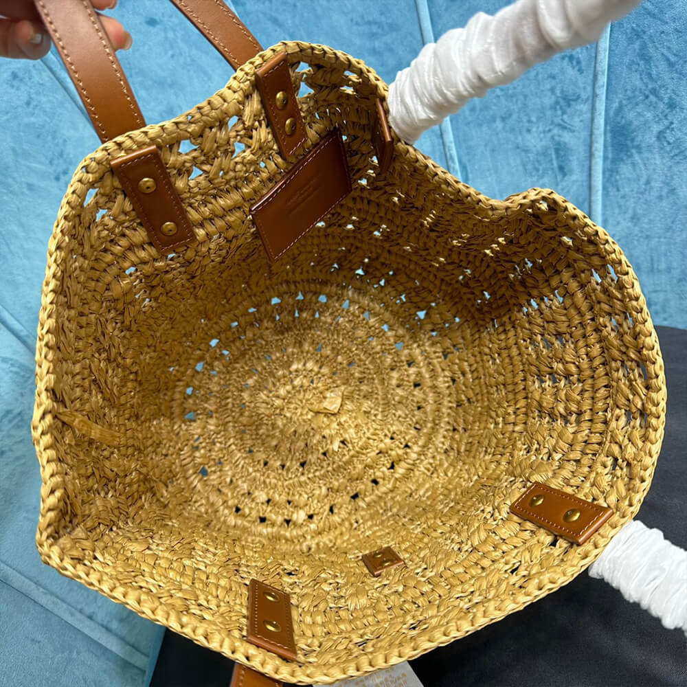 YSL Small Panier Raffia Bag In Brown