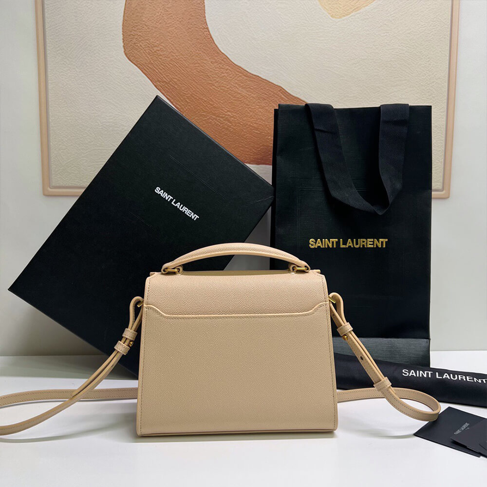 YSL CASSANDRA MINI TOP HANDLE BAG IN GRAIN DE POUDRE EMBOSSED LEATHER