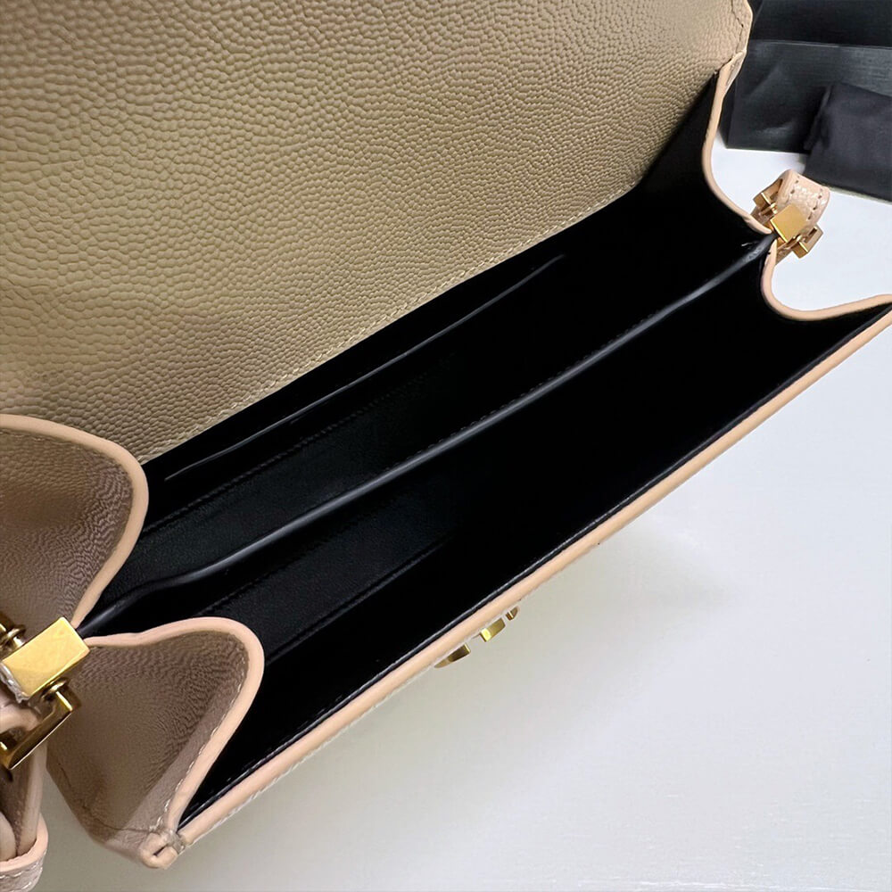 YSL CASSANDRA MINI TOP HANDLE BAG IN GRAIN DE POUDRE EMBOSSED LEATHER