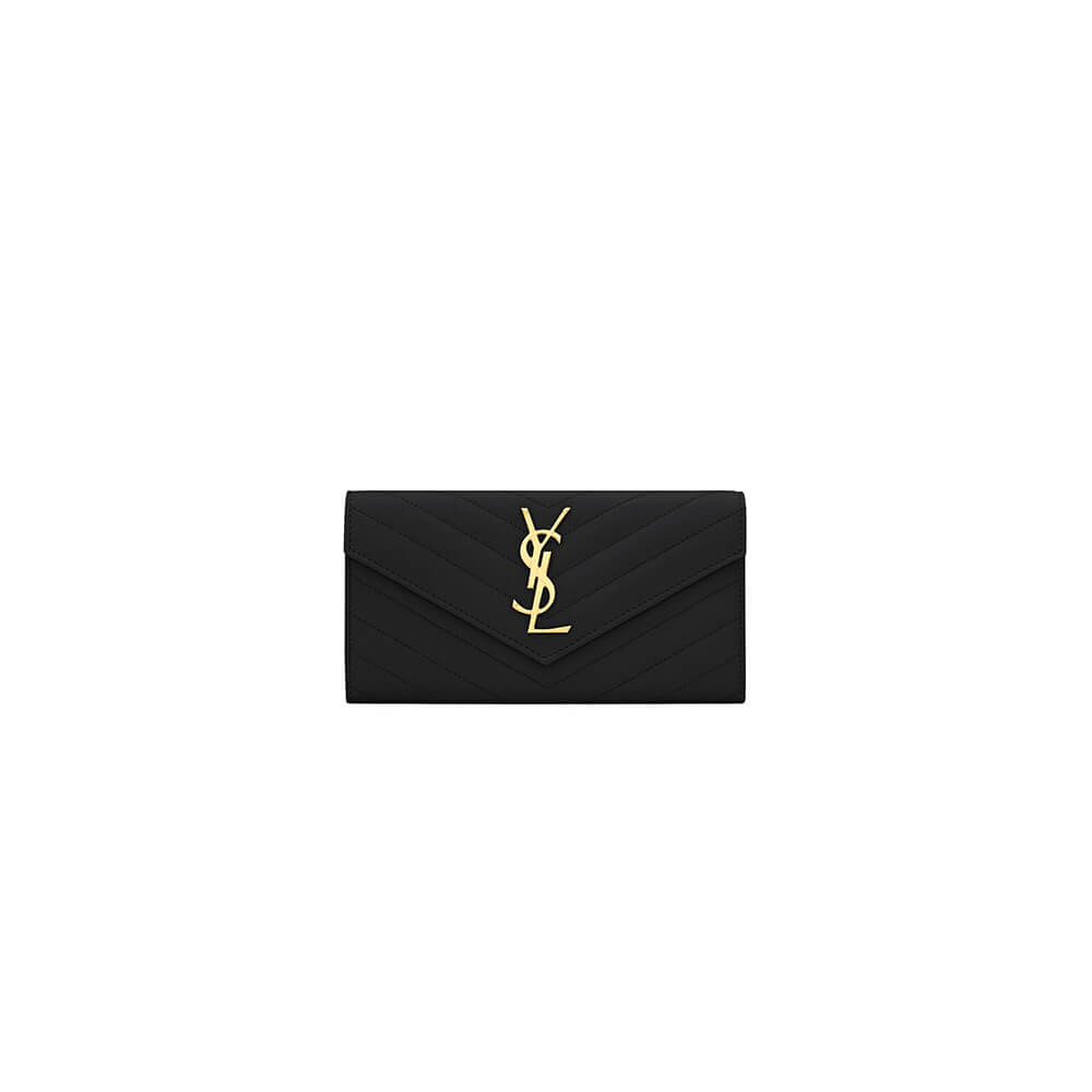 YSL CASSANDRE MATELASSÉ LARGE FLAP WALLET IN GRAIN DE POUDRE LEATHER