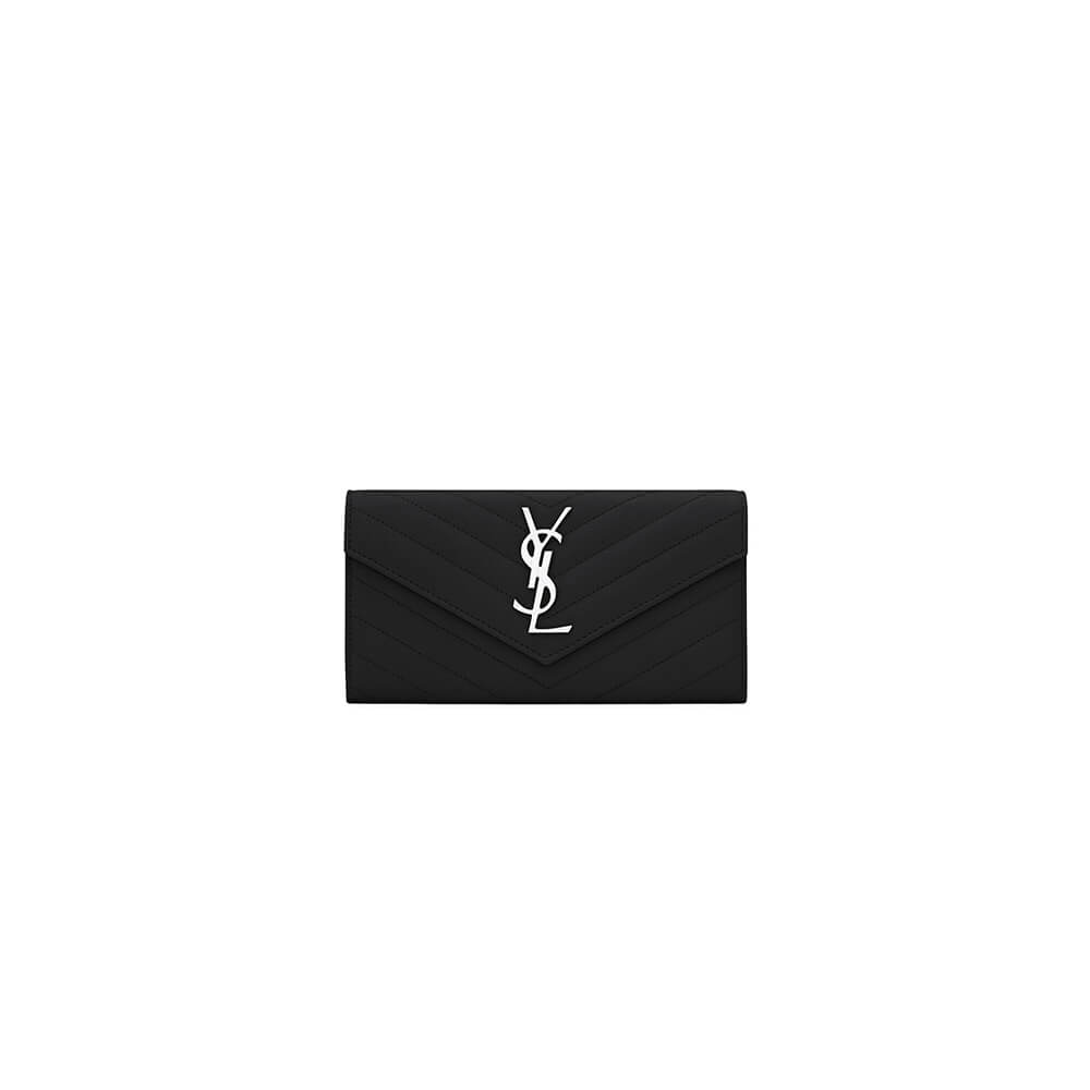 YSL CASSANDRE MATELASSÉ LARGE FLAP WALLET IN GRAIN DE POUDRE LEATHER