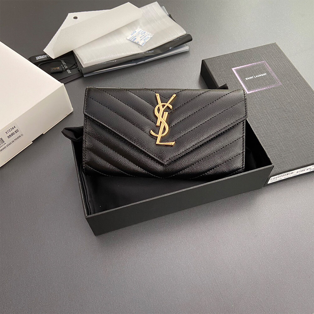 YSL CASSANDRE MATELASSÉ LARGE FLAP WALLET IN GRAIN DE POUDRE LEATHER