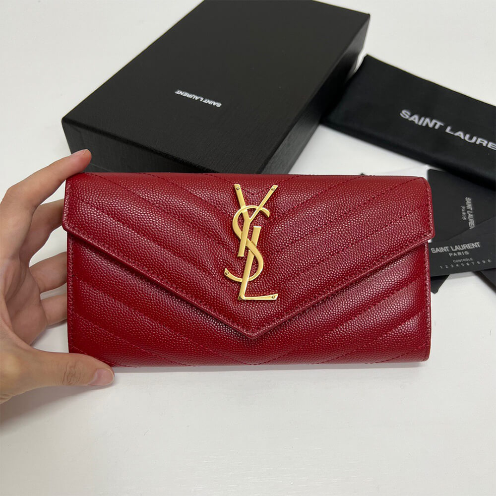 YSL CASSANDRE MATELASSÉ LARGE FLAP WALLET IN GRAIN DE POUDRE LEATHER