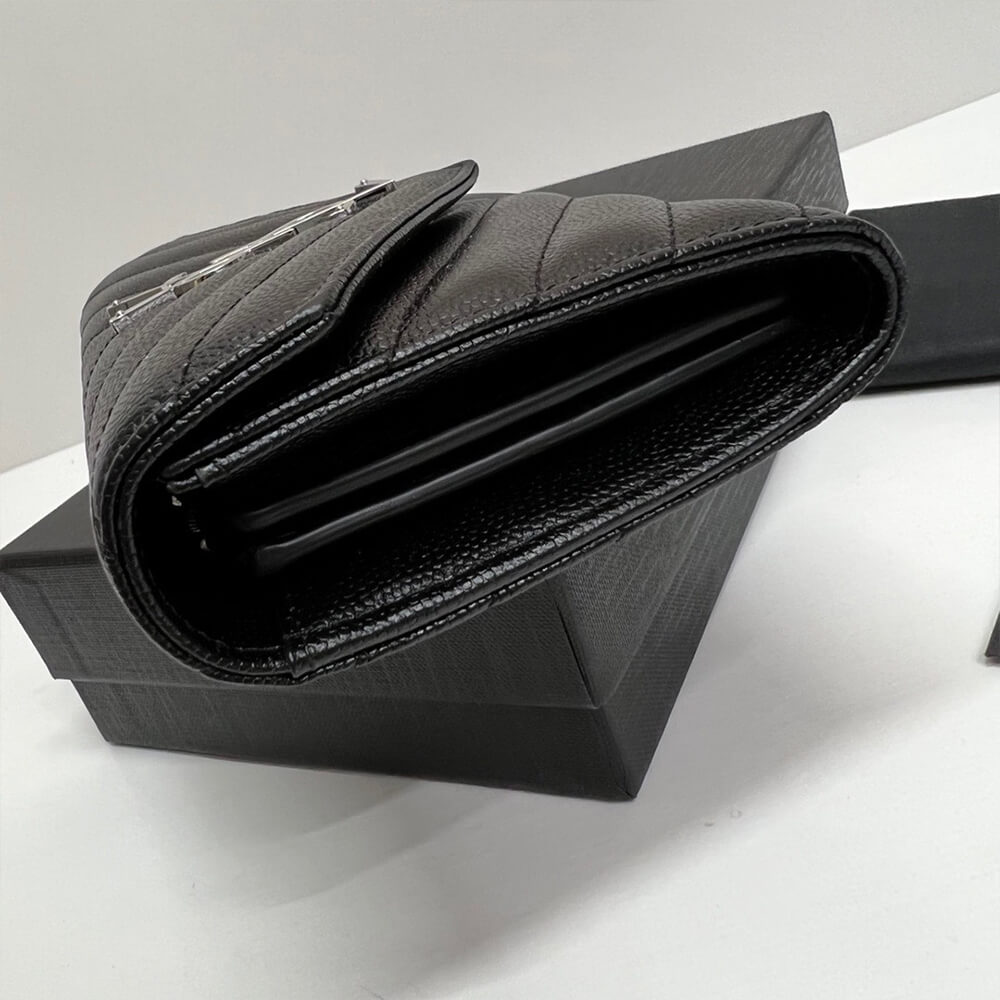 YSL CASSANDRE MATELASSÉ LARGE FLAP WALLET IN GRAIN DE POUDRE LEATHER