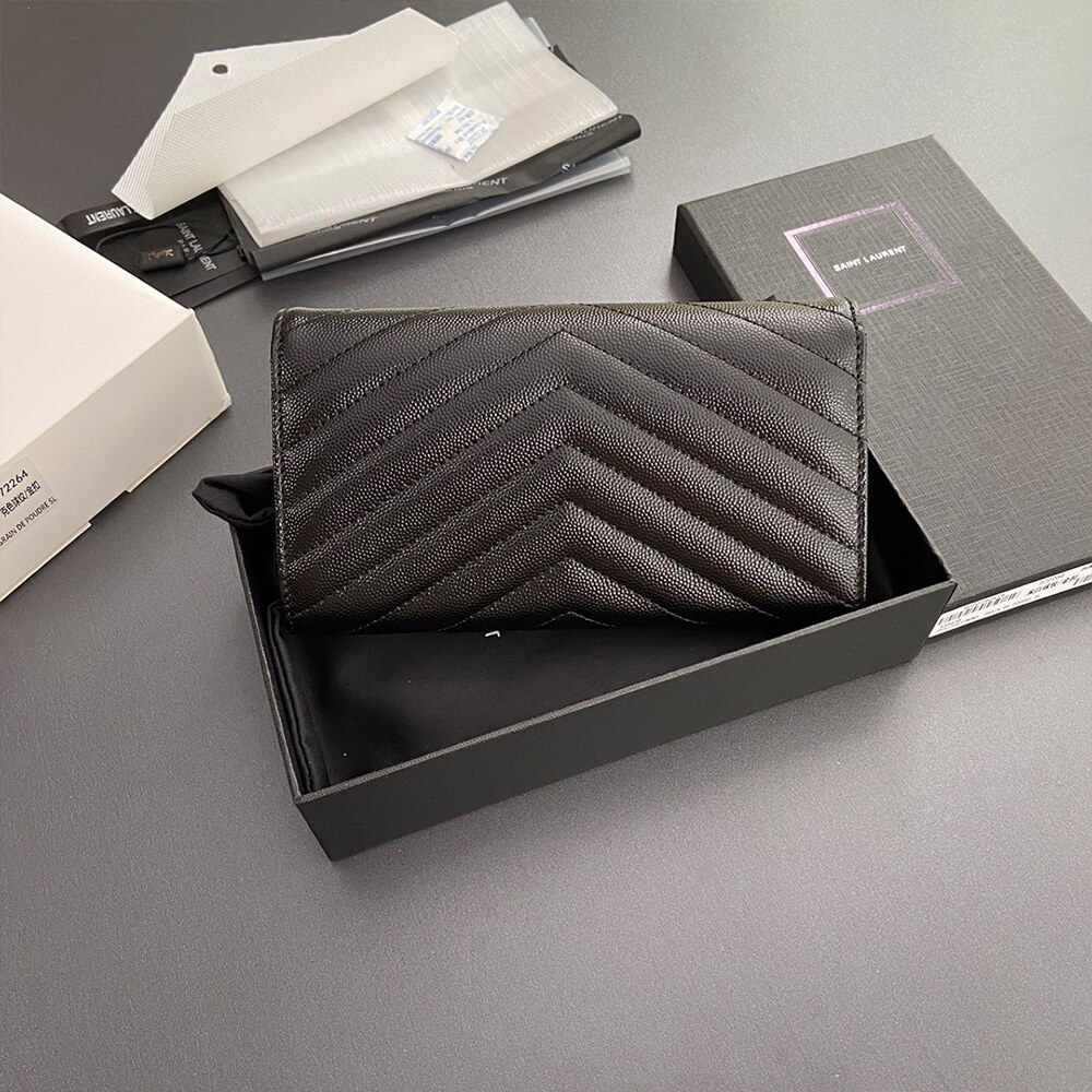 YSL CASSANDRE MATELASSÉ LARGE FLAP WALLET IN GRAIN DE POUDRE LEATHER