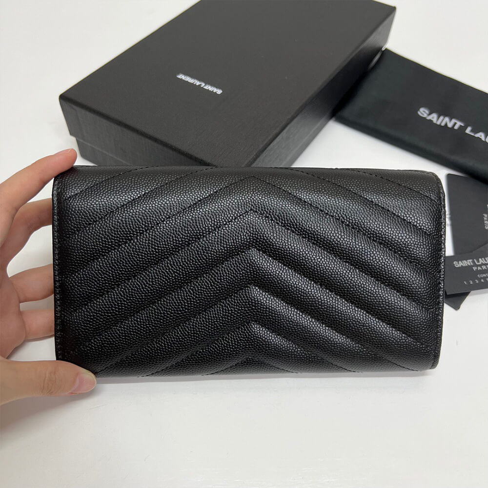 YSL CASSANDRE MATELASSÉ LARGE FLAP WALLET IN GRAIN DE POUDRE LEATHER