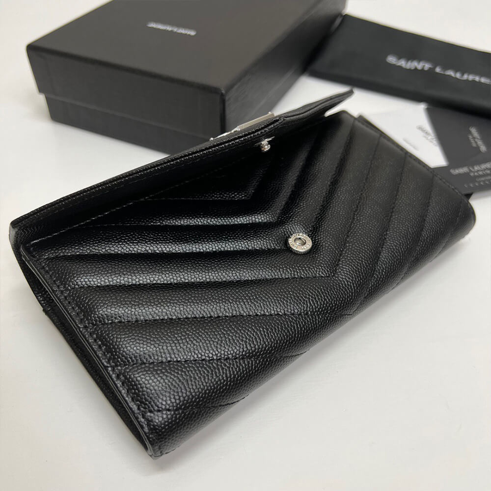 YSL CASSANDRE MATELASSÉ LARGE FLAP WALLET IN GRAIN DE POUDRE LEATHER