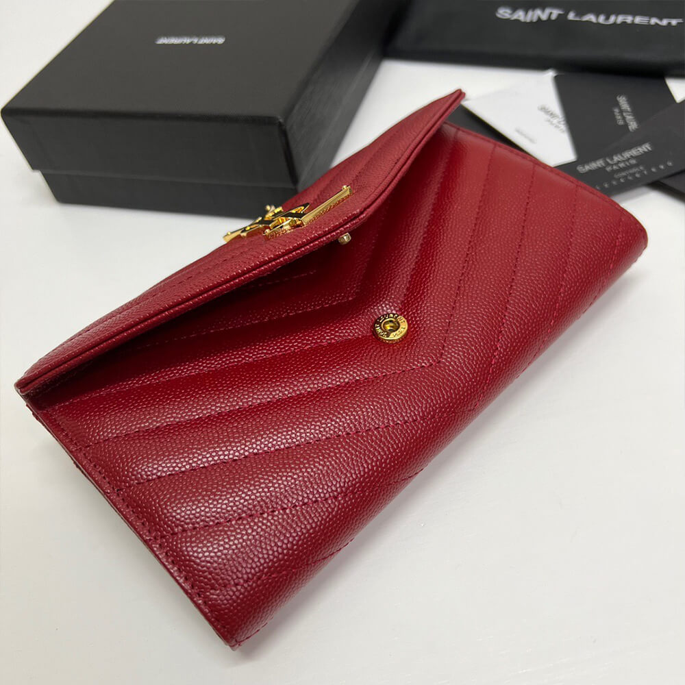 YSL CASSANDRE MATELASSÉ LARGE FLAP WALLET IN GRAIN DE POUDRE LEATHER
