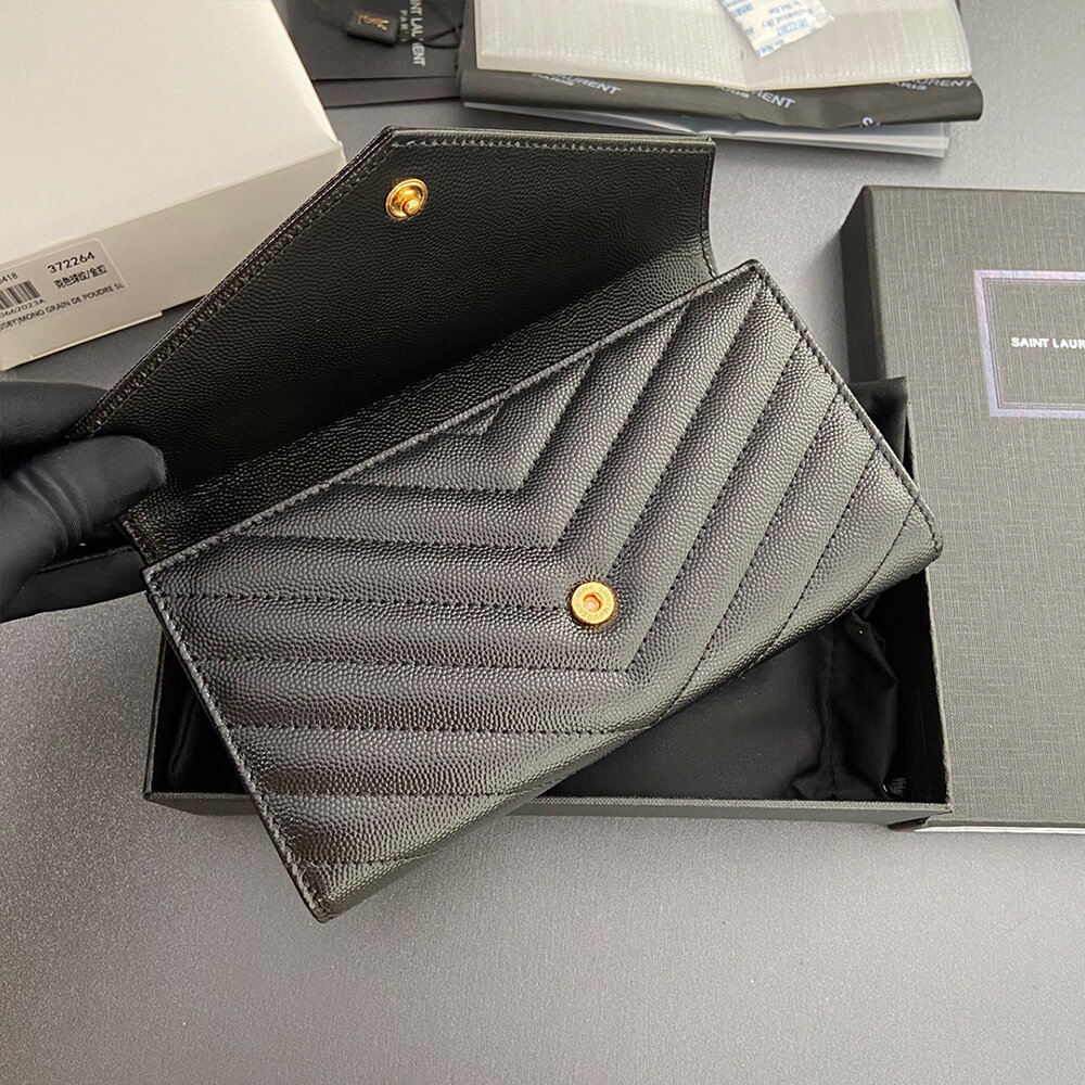 YSL CASSANDRE MATELASSÉ LARGE FLAP WALLET IN GRAIN DE POUDRE LEATHER