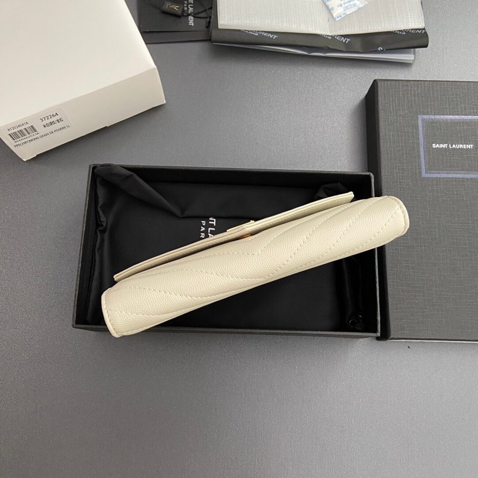 YSL CASSANDRE MATELASSÉ LARGE FLAP WALLET IN GRAIN DE POUDRE LEATHER