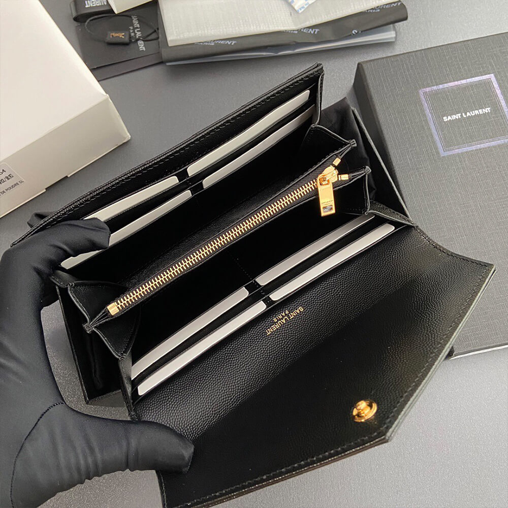 YSL CASSANDRE MATELASSÉ LARGE FLAP WALLET IN GRAIN DE POUDRE LEATHER