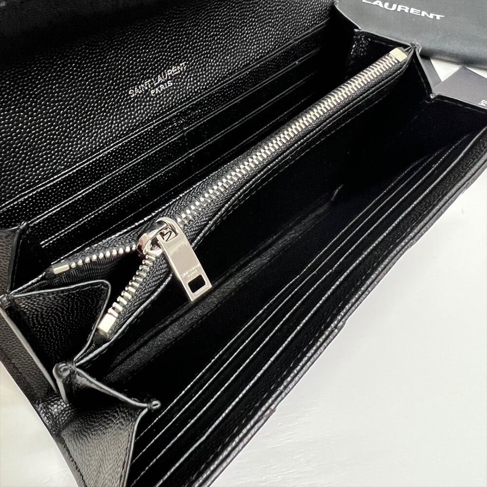 YSL CASSANDRE MATELASSÉ LARGE FLAP WALLET IN GRAIN DE POUDRE LEATHER