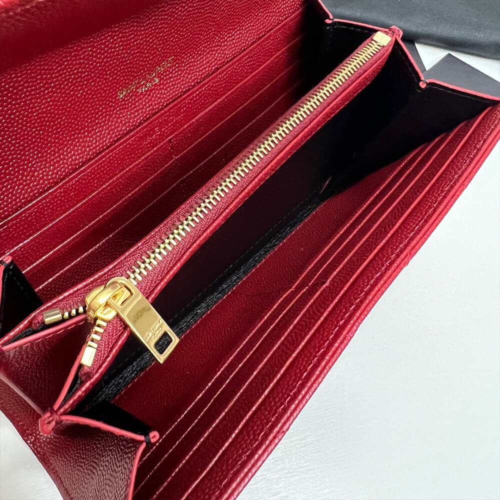 YSL CASSANDRE MATELASSÉ LARGE FLAP WALLET IN GRAIN DE POUDRE LEATHER