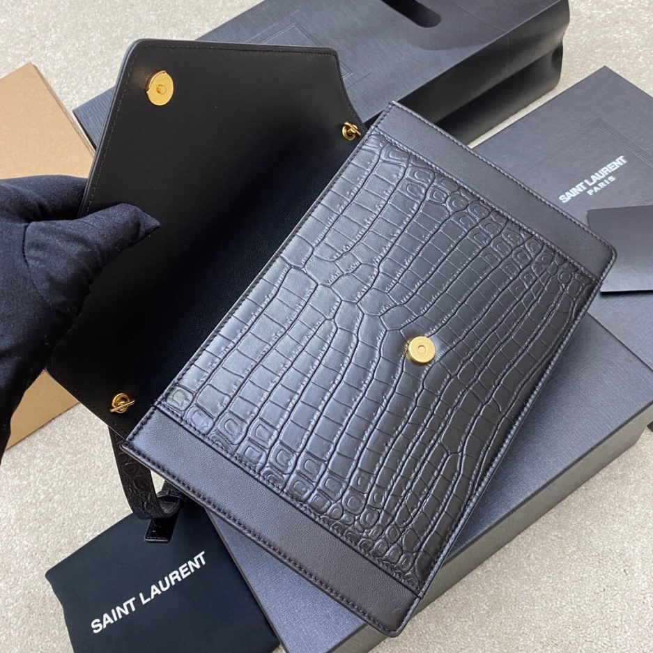 YSL Crocodile Embossed Gaby Satchel